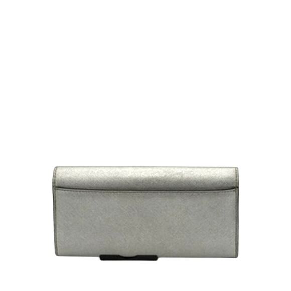 Michael Kors Metallic Silver Clutch Wallet*Jet Set Large Carryall Trifold* - Picture 6 of 14